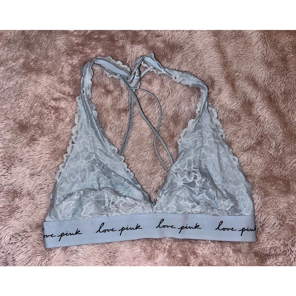 Victoria’s Secret PINK Baby Blue Lace Halter Bralette